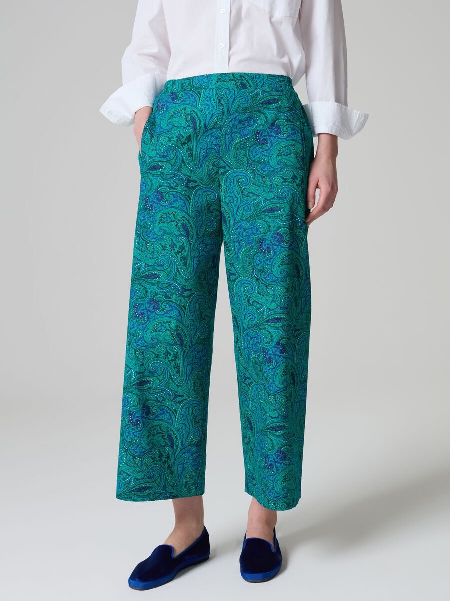 Pantalone crop wide leg con stampa paisley_2