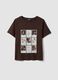 Brown pure cotton T-shirt with floral print, regular fit_4