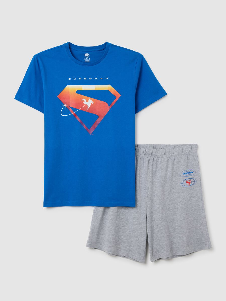 Men's Blue Pure Cotton Superman Graphic Pyjama Set_0
