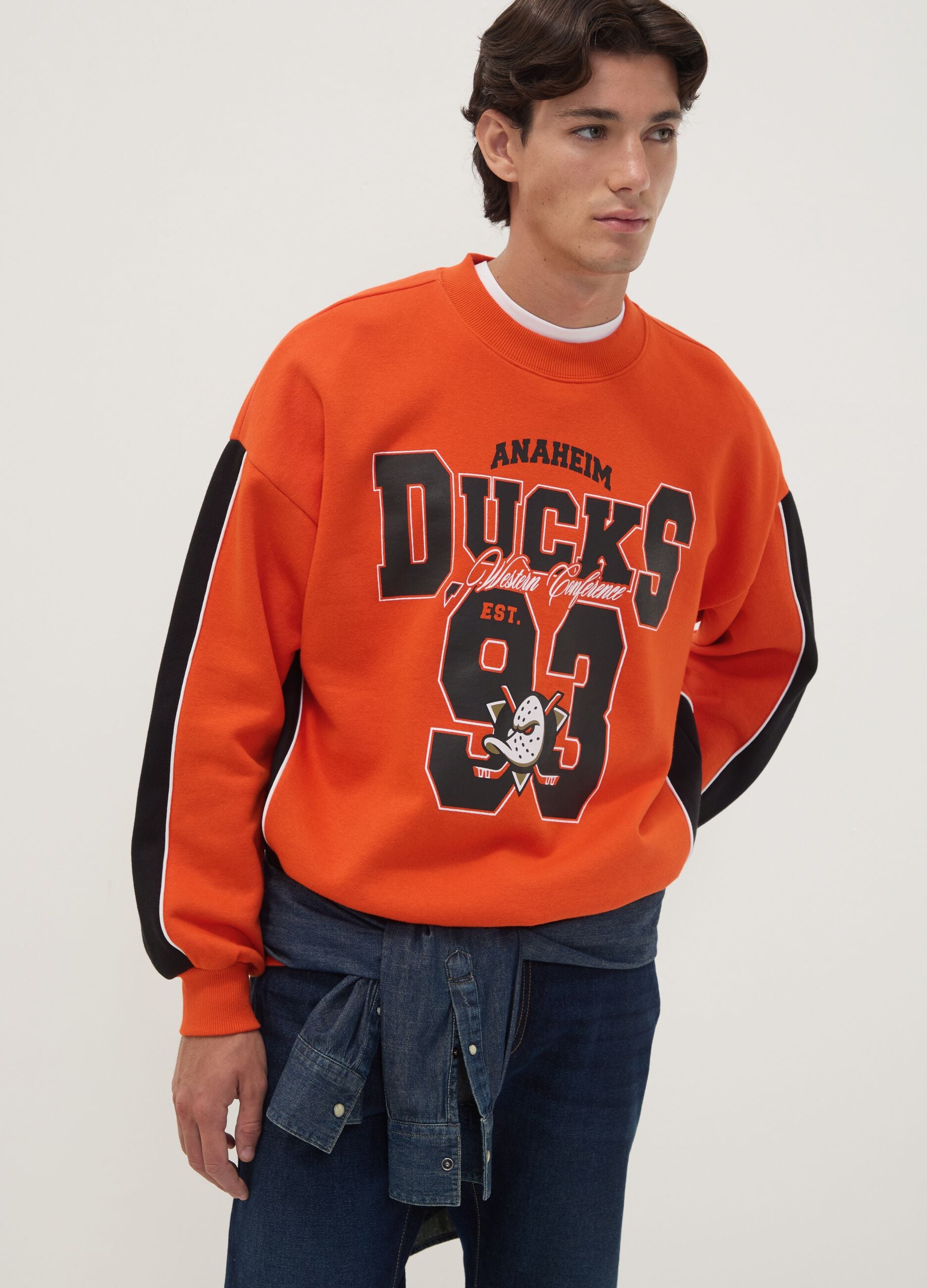 Red cotton-blend sweatshirt with Anaheim Ducks print