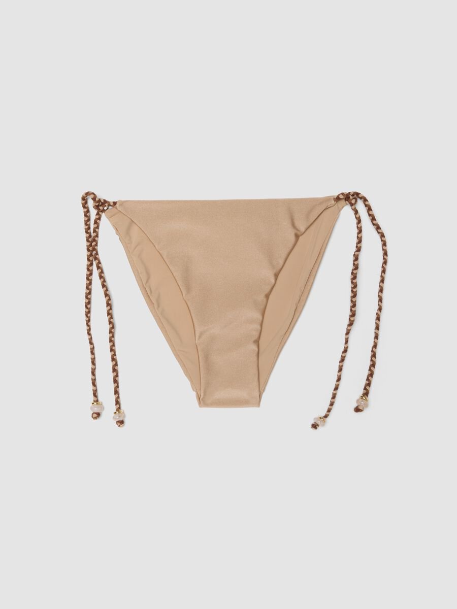 Beige tie-side bikini bottoms in stretch fabric_4