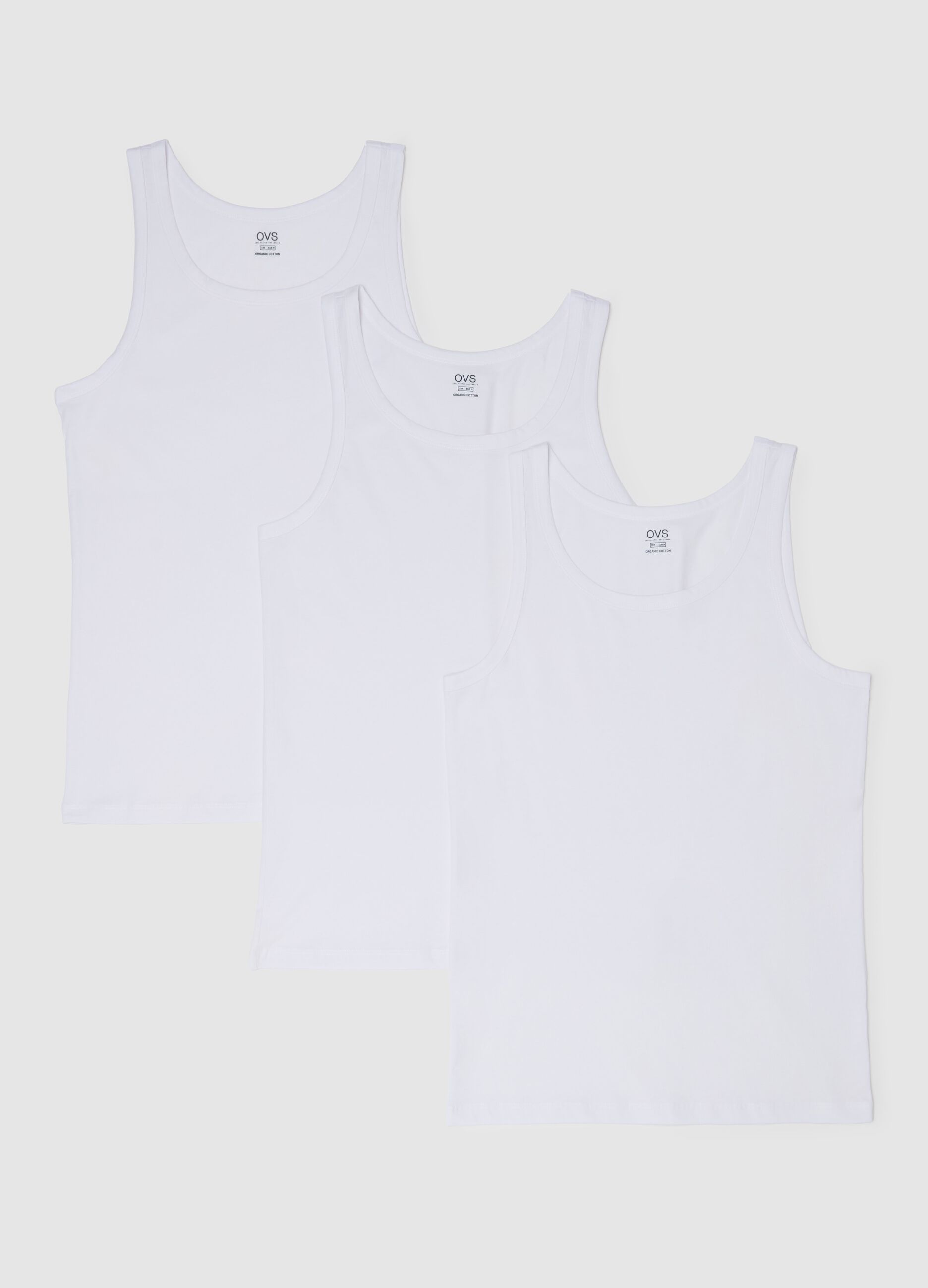 Three-pack racerback vests in organic cotton