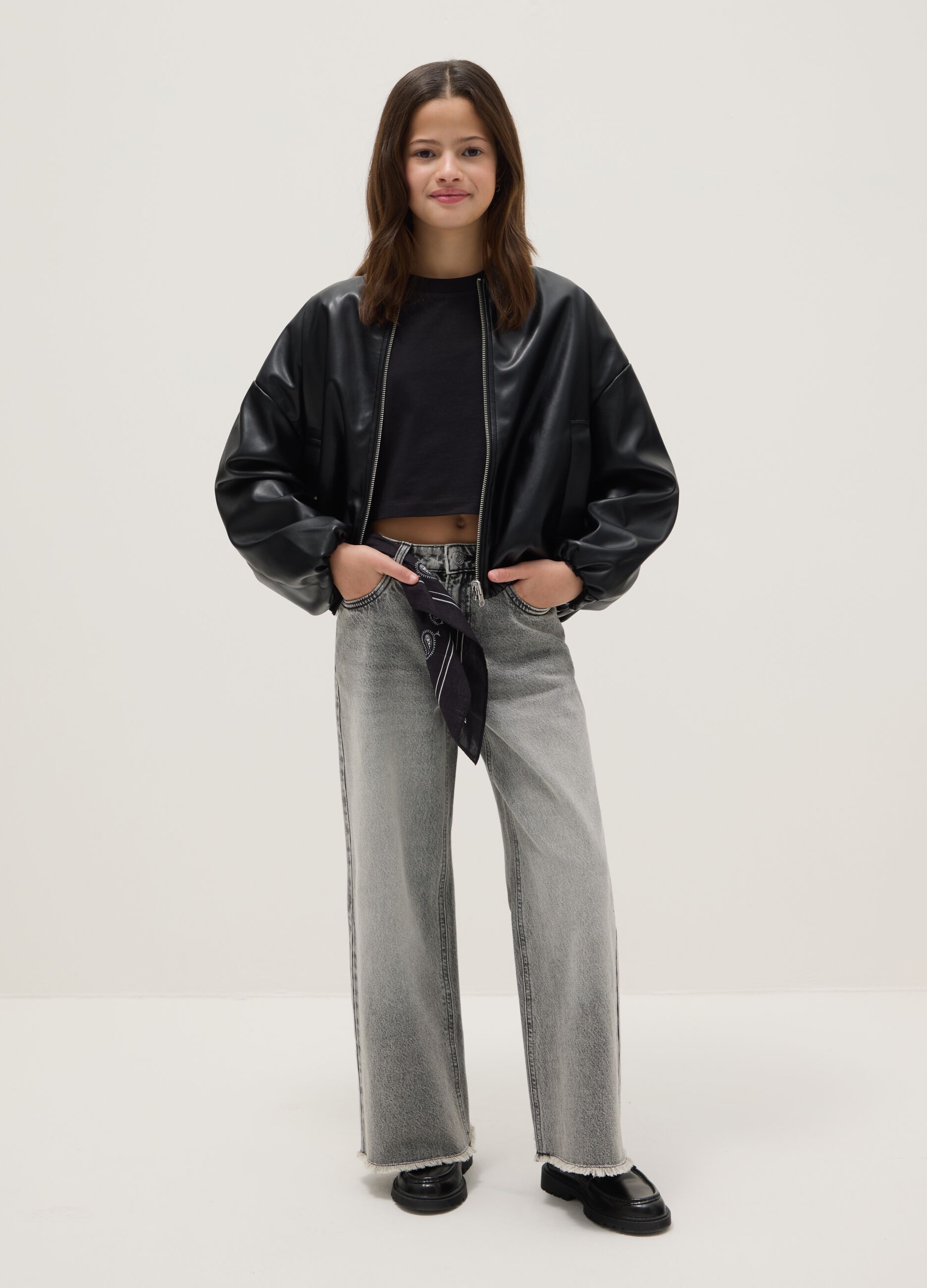 Grey pure cotton culotte jeans for girls with comfortable fit