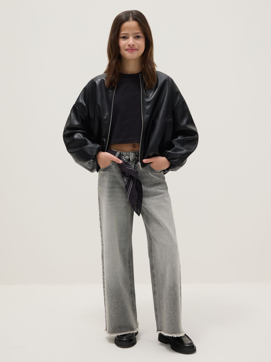 Jeans culotte in puro cotone grigio da ragazza vestibilit&agrave; comoda_0