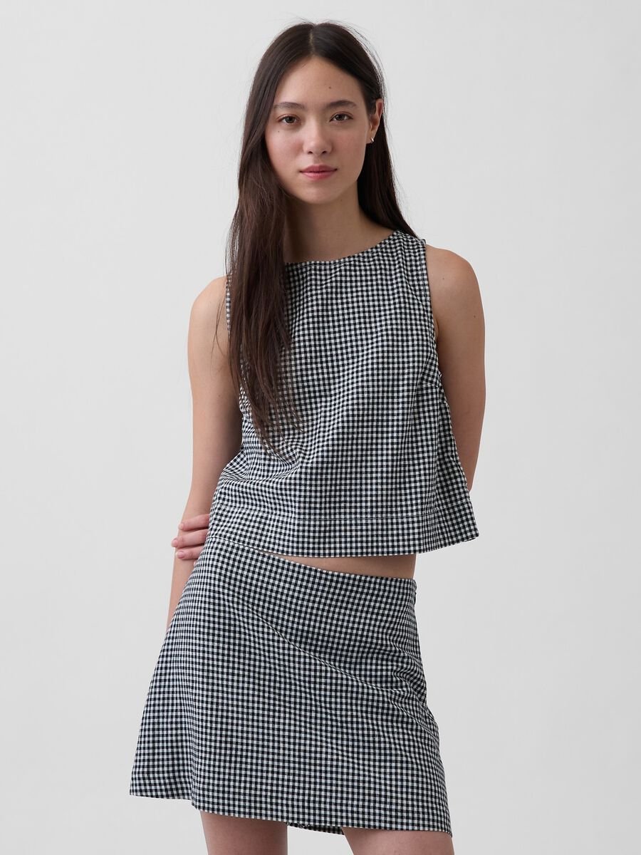 Checked linen-blend top_0