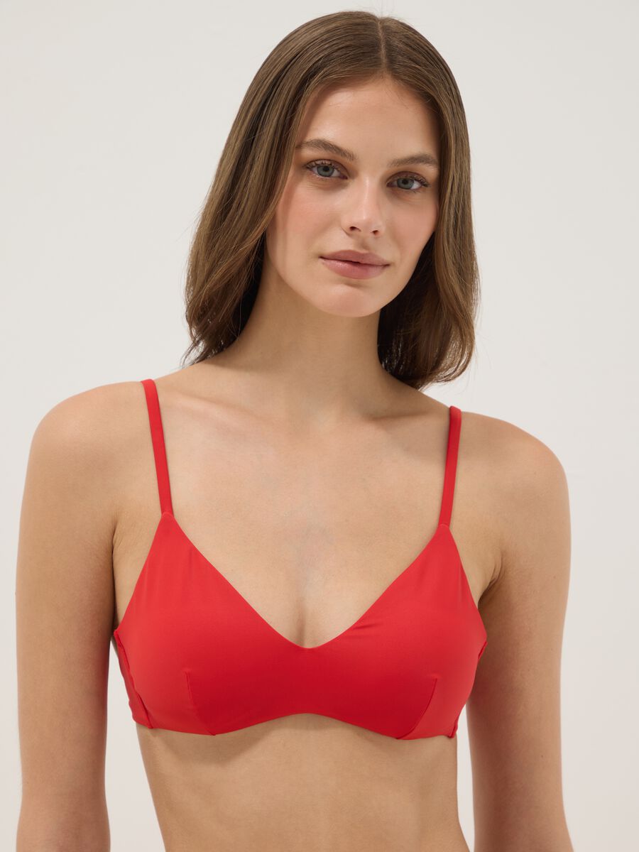 Top bikini rosso a triangolo in tessuto elasticizzato_0