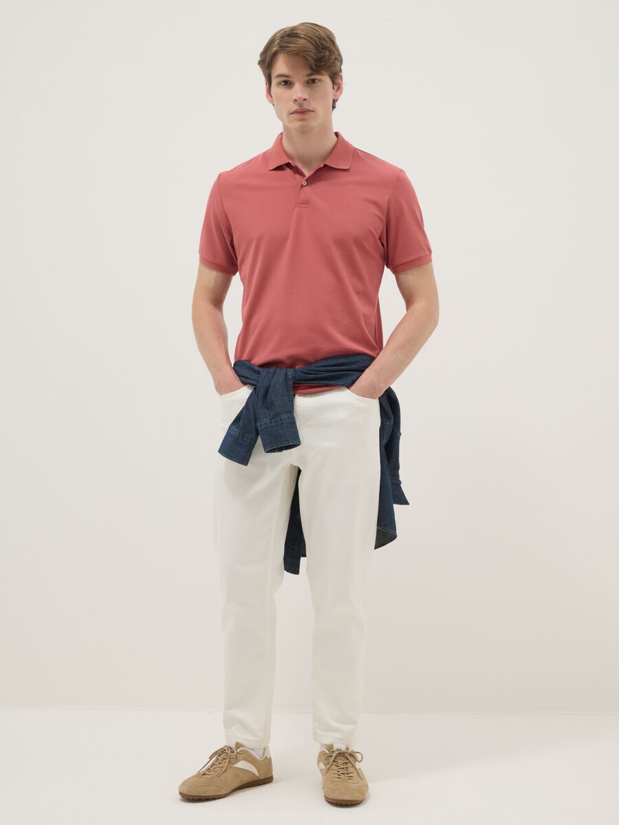 Red Stretch Cotton Blend Polo Regular Fit_2