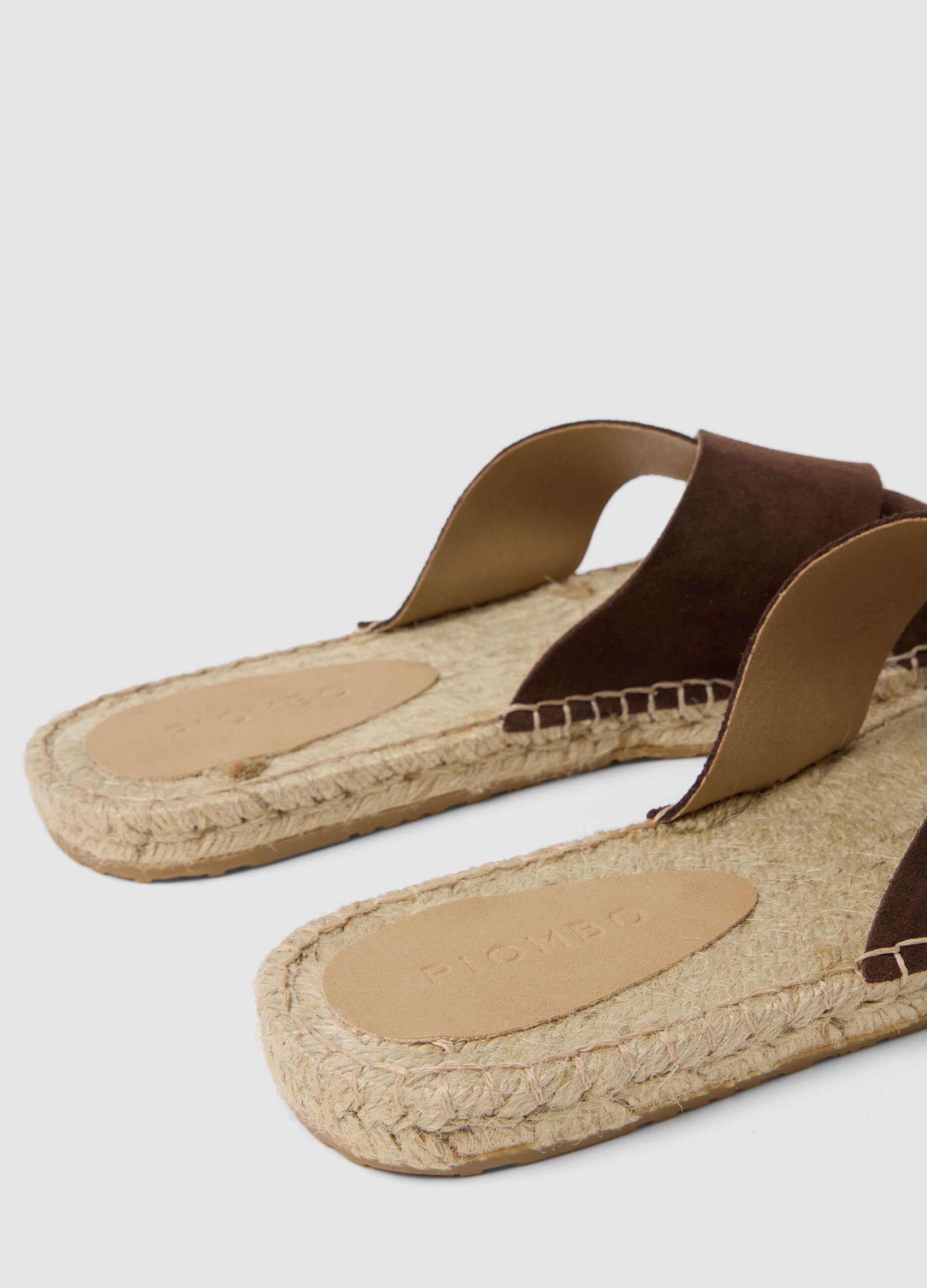 Brown genuine leather slides
