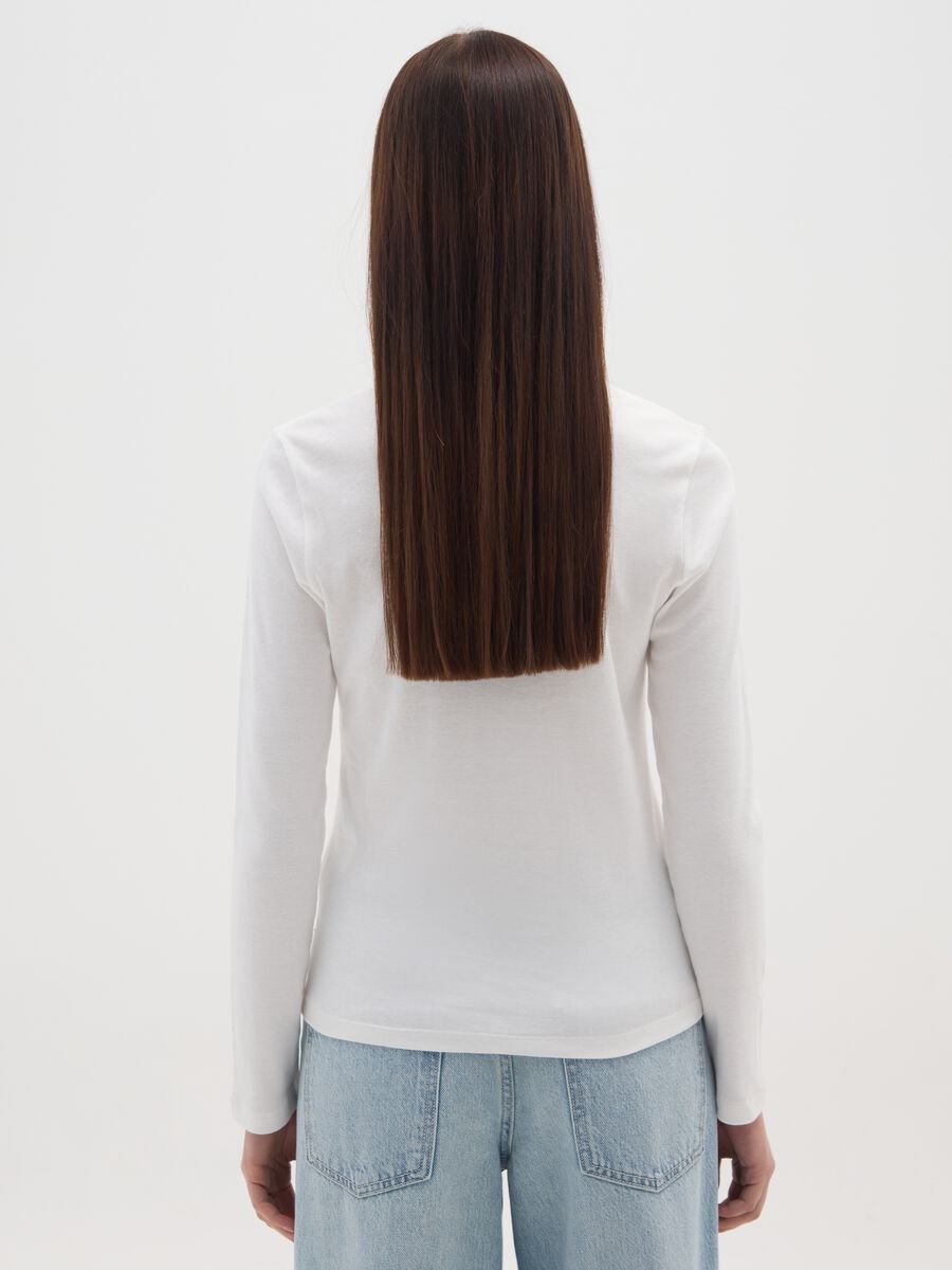 White long-sleeve regular fit pure cotton top with rhinestones_2