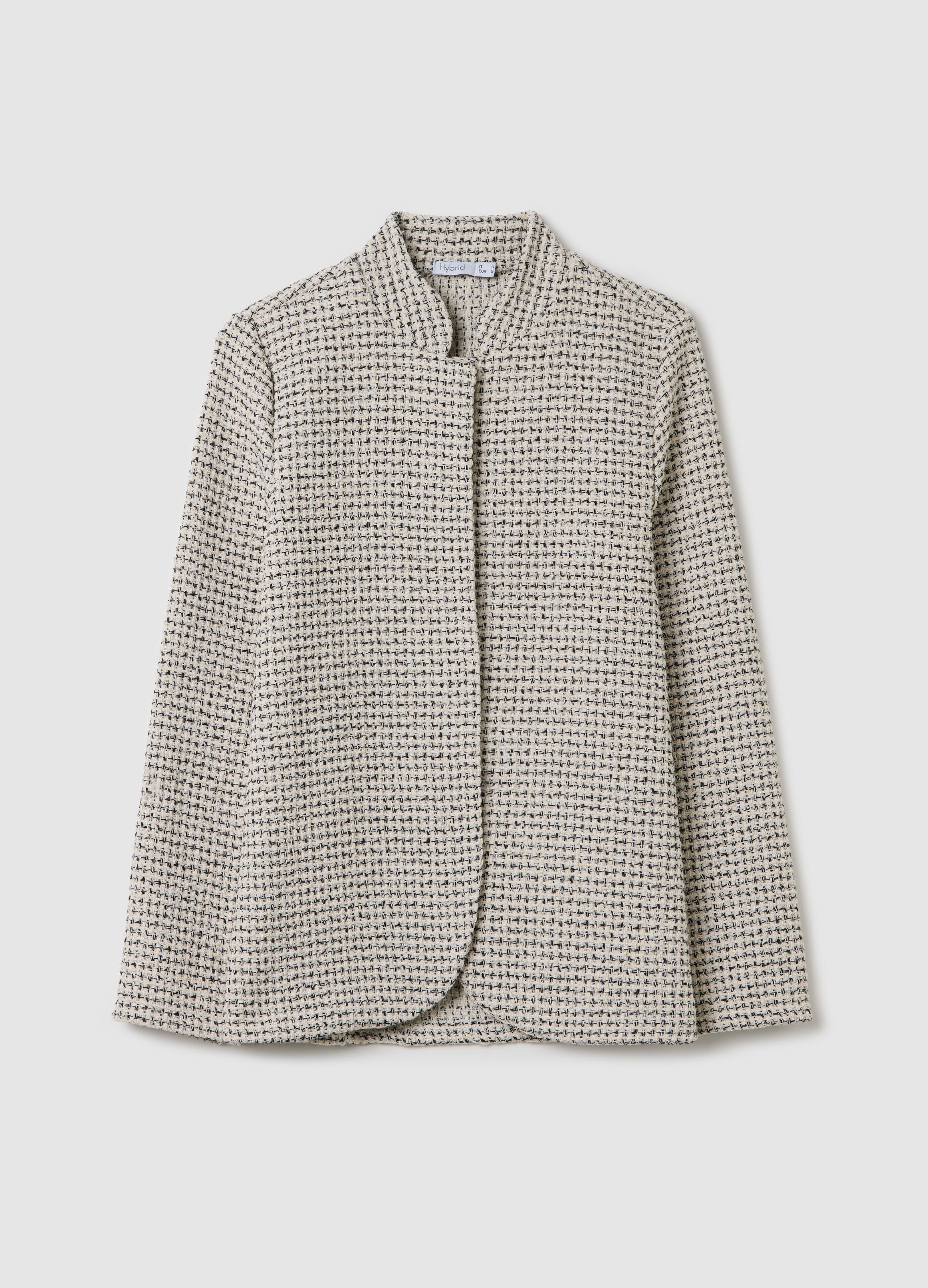 Open beige and black jacket in tweed