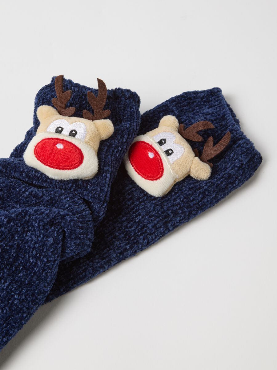 Blue Christmas Socks with Embroidered Design_2