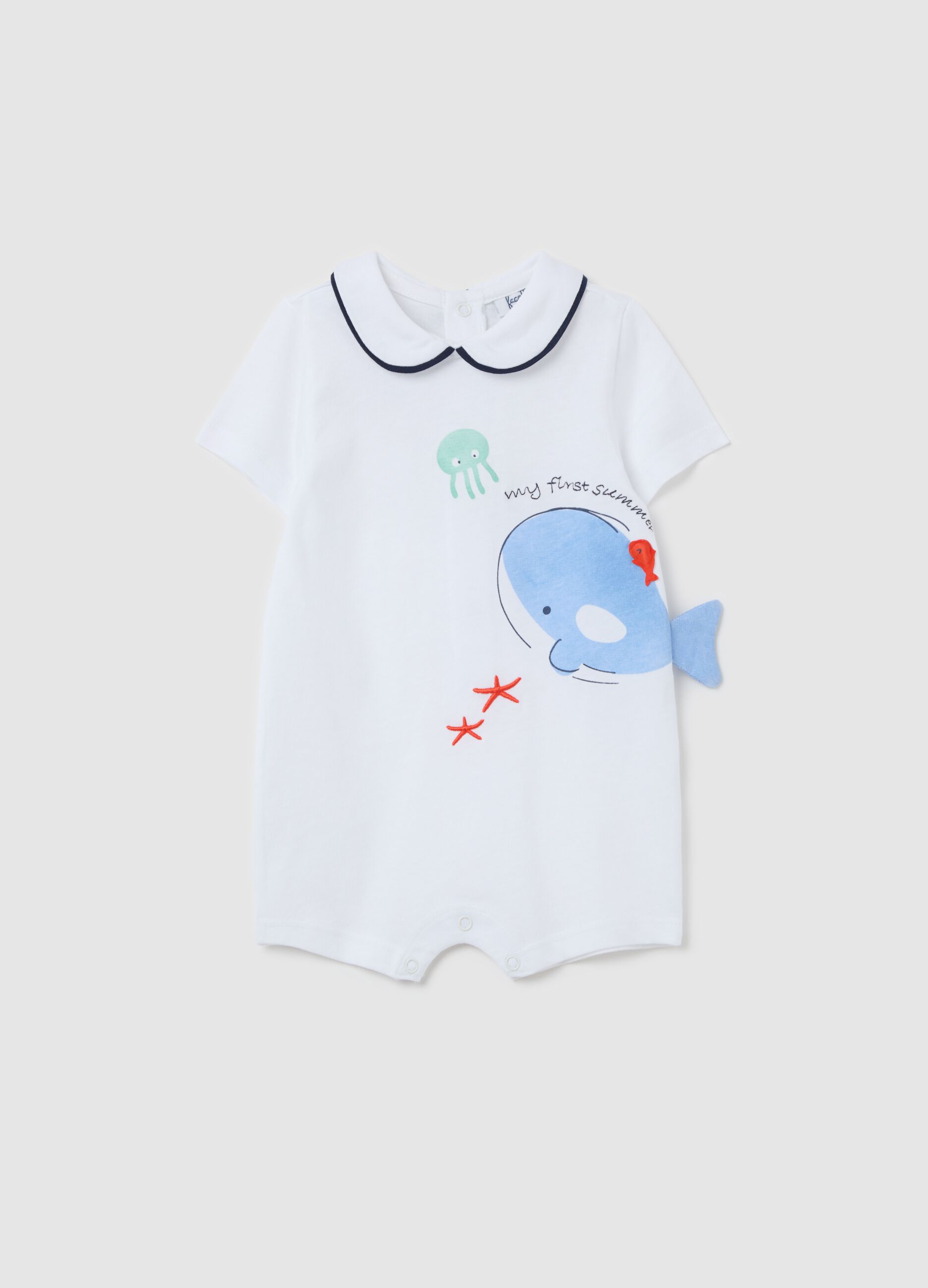Cotton onesie with whale