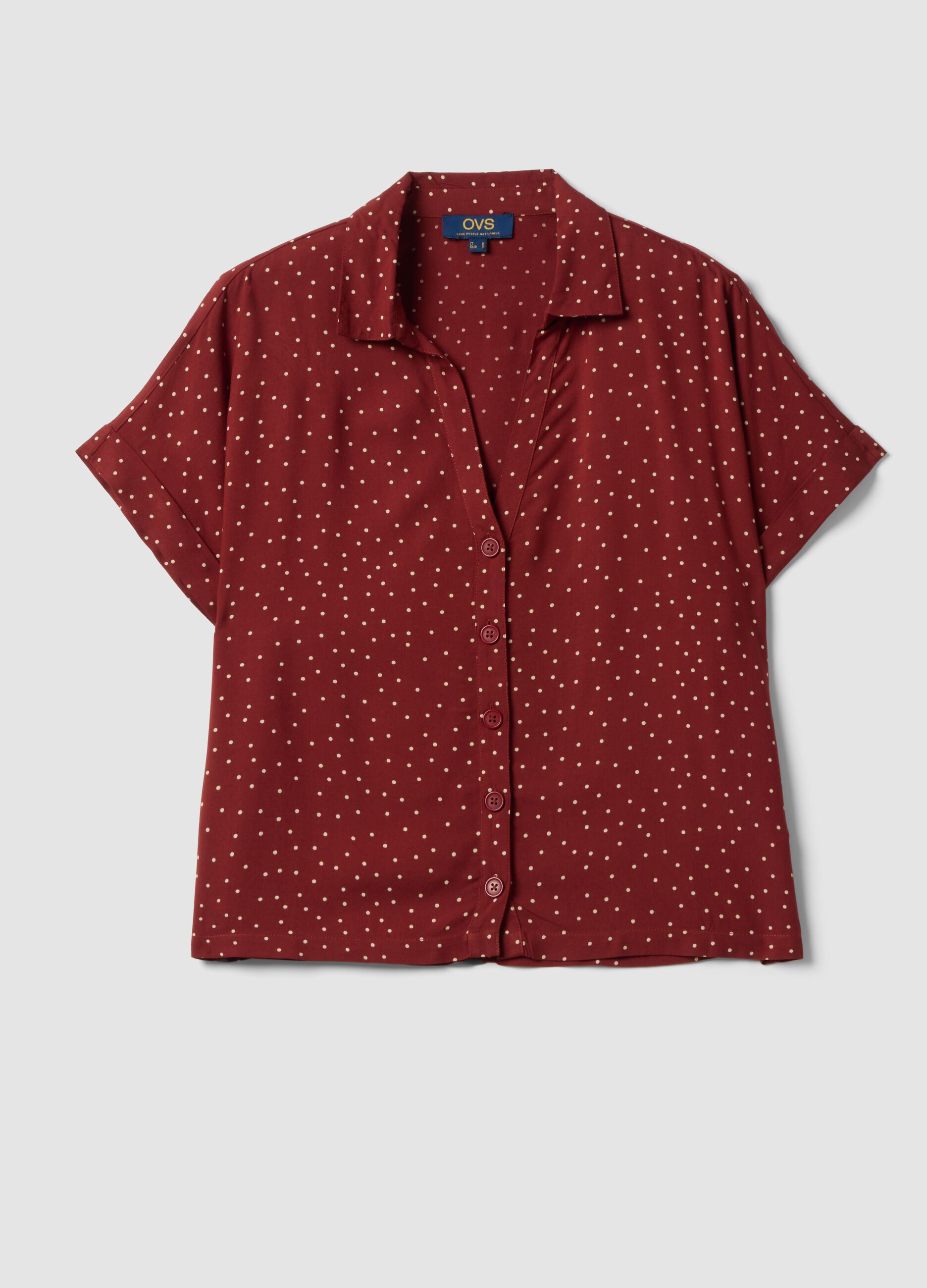 Red polka-dot pure viscose short-sleeved oversized shirt