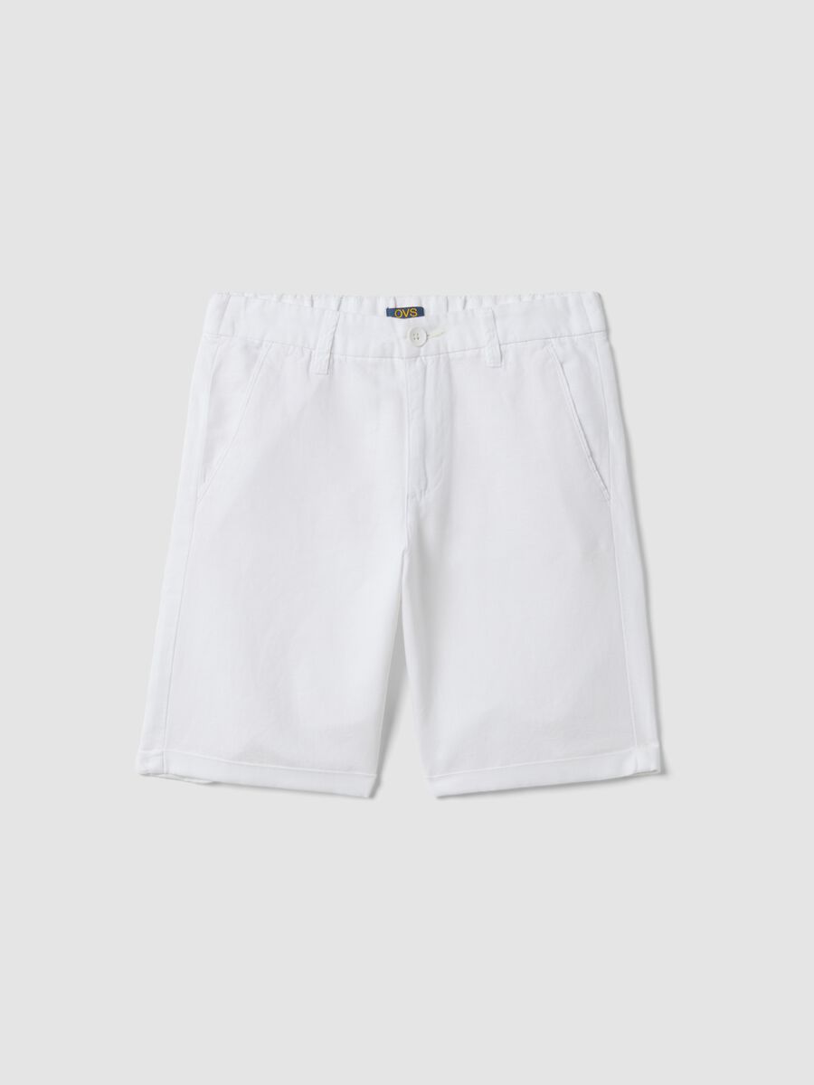 White linen and cotton blend regular-fit shorts for boys_0