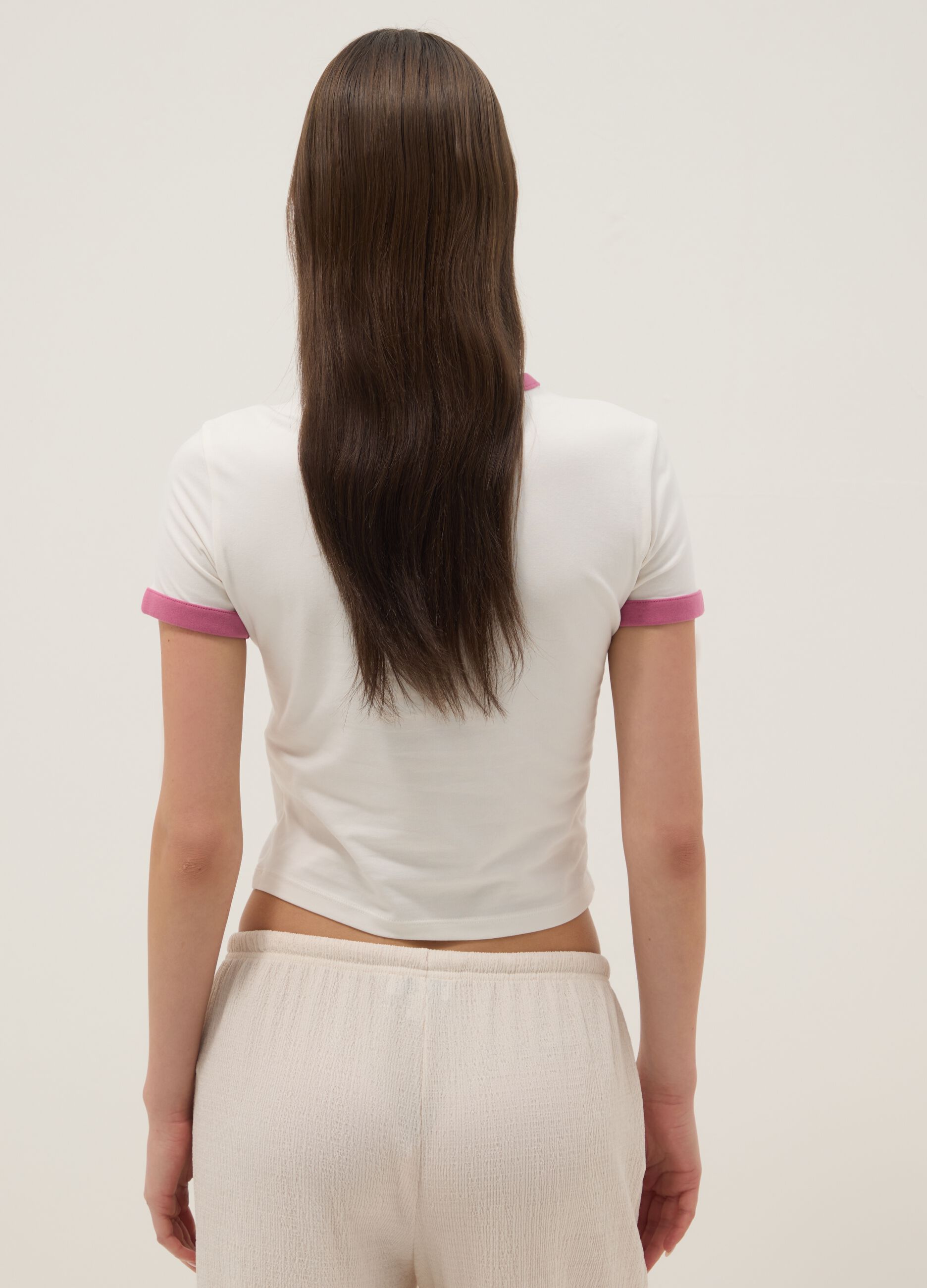 White regular-fit stretch cotton T-shirt with print