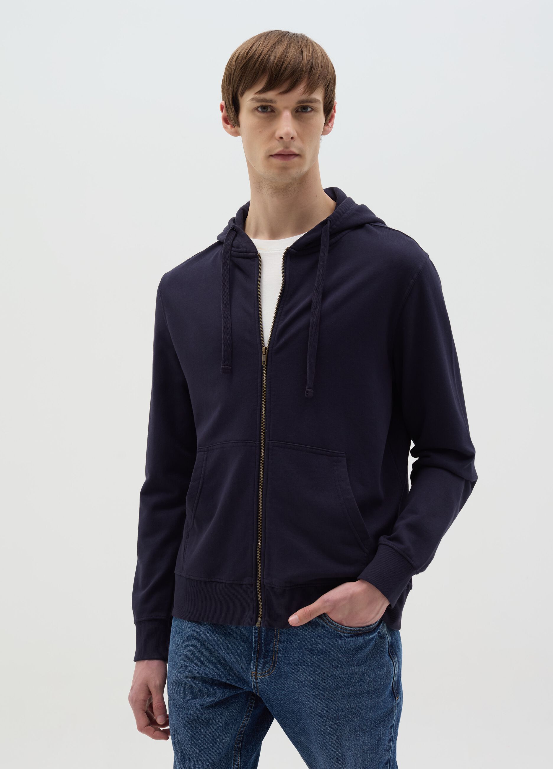Full-zip sweatshirt in cotton with hood