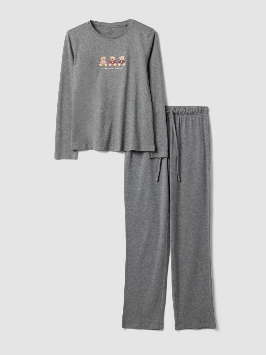 Grey organic cotton and viscose blend pyjamas with teddy bear print_4