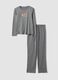 Grey organic cotton and viscose blend pyjamas with teddy bear print_4