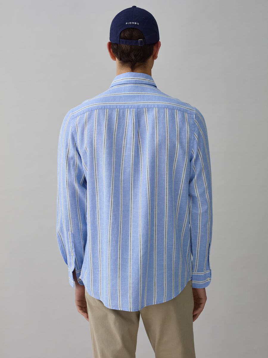 Regular-fit shirt in striped cotton and linen_1