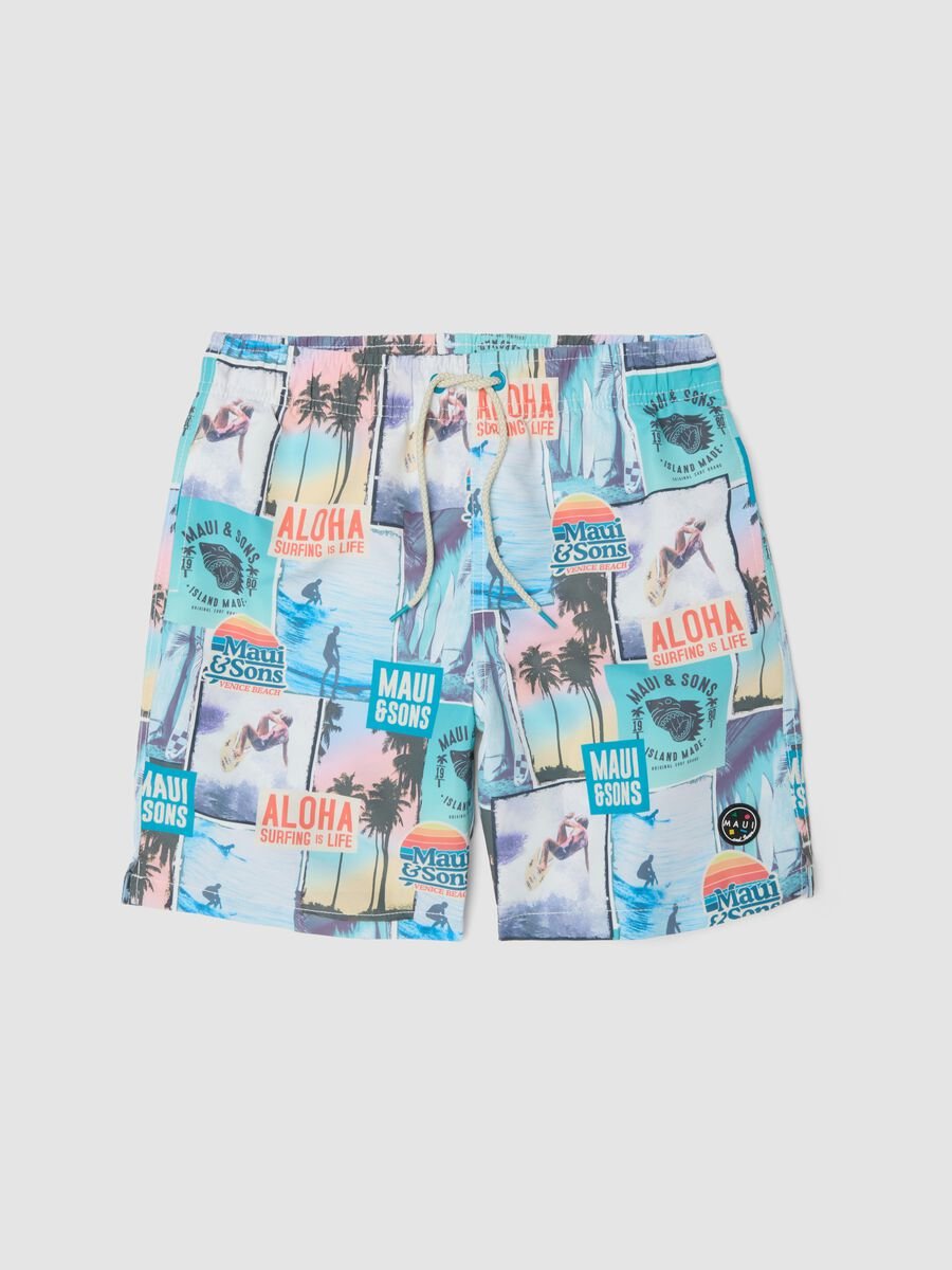 Multicoloured tropical print swim shorts_0