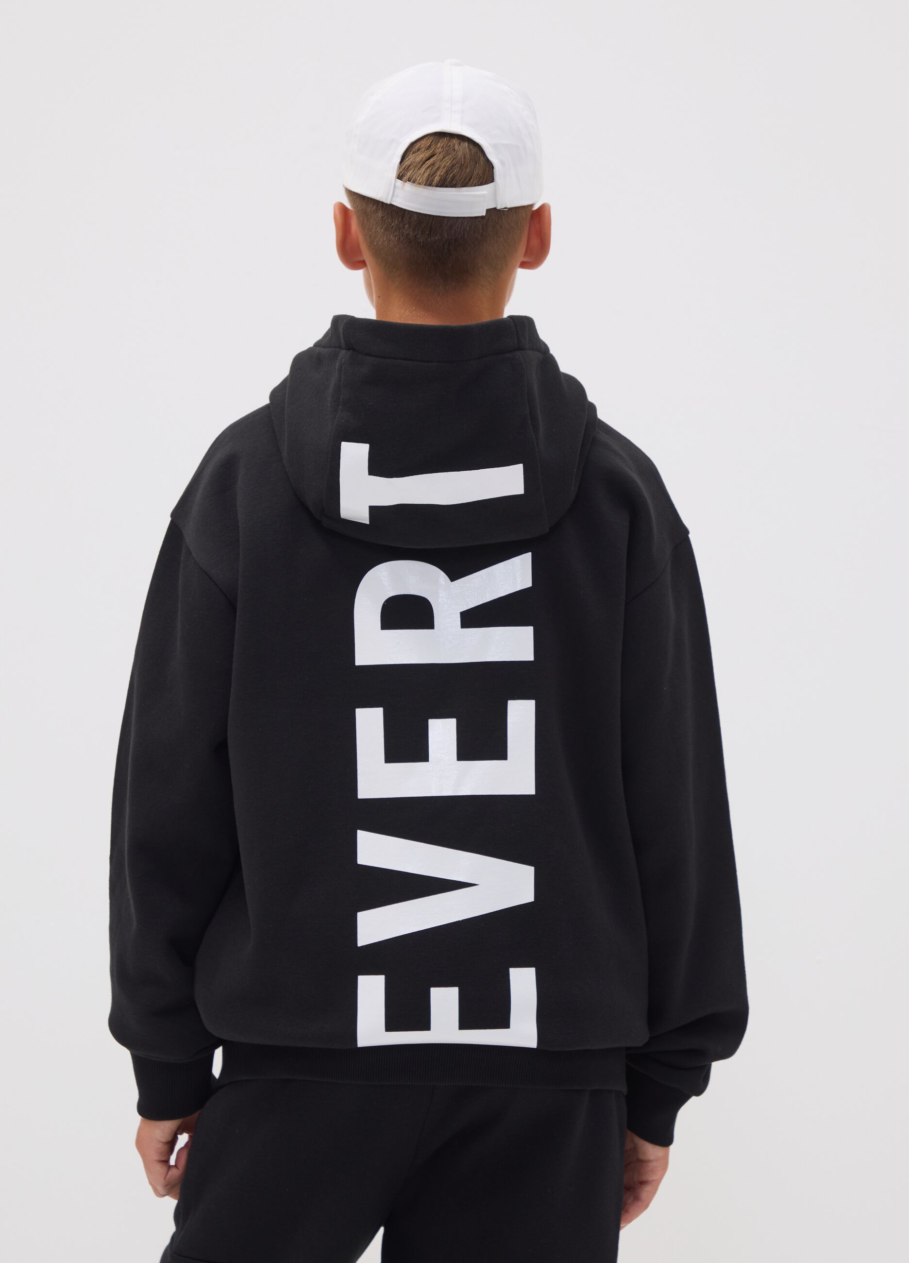 Black cotton-blend hooded zip hoodie