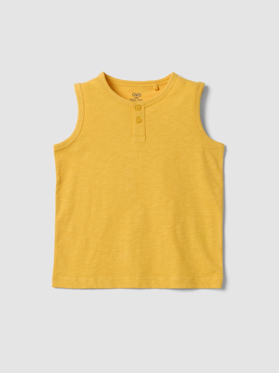 Yellow pure cotton vest top with buttons_0