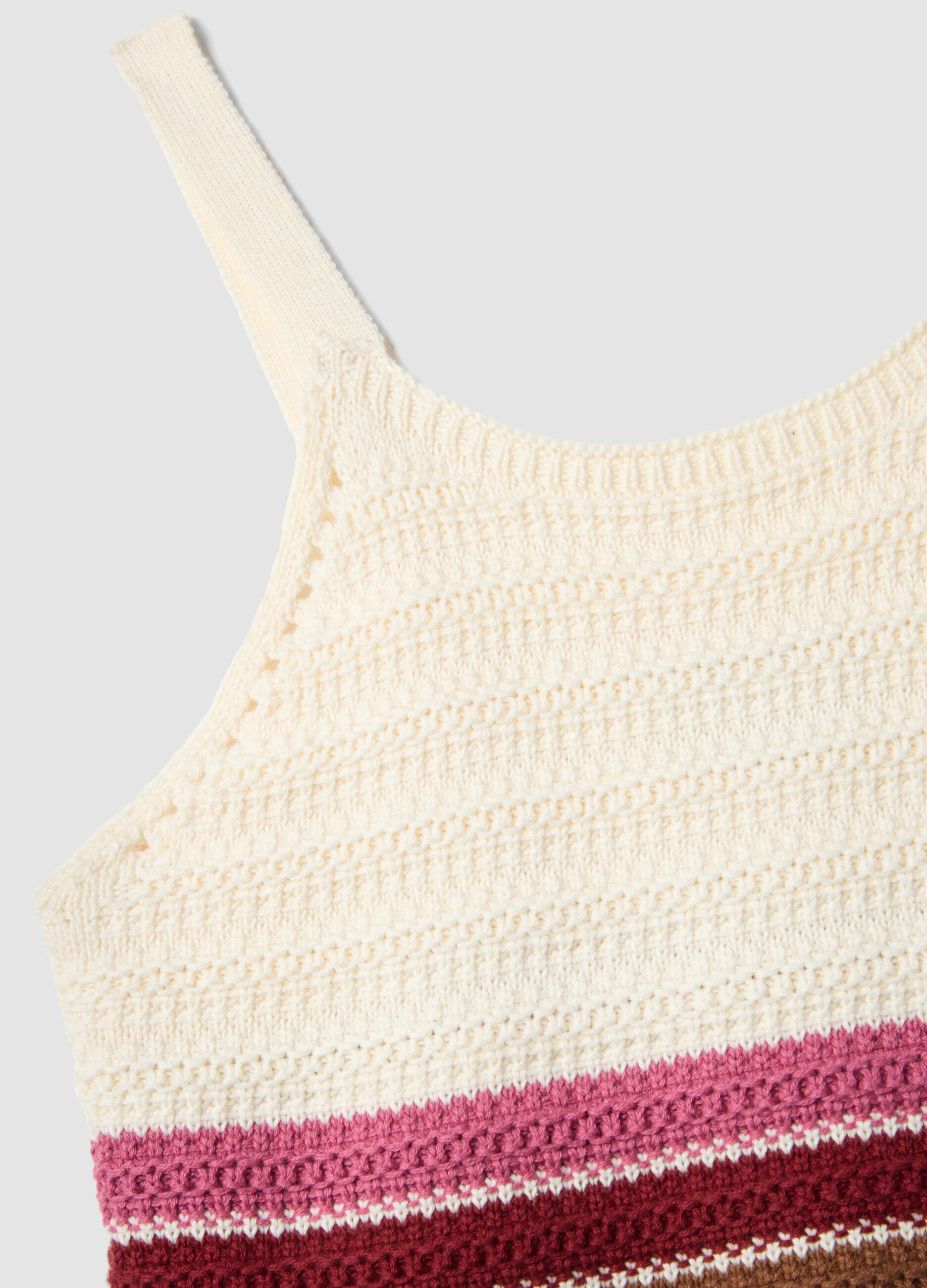 Fitted pure cotton multicolour striped knitted top