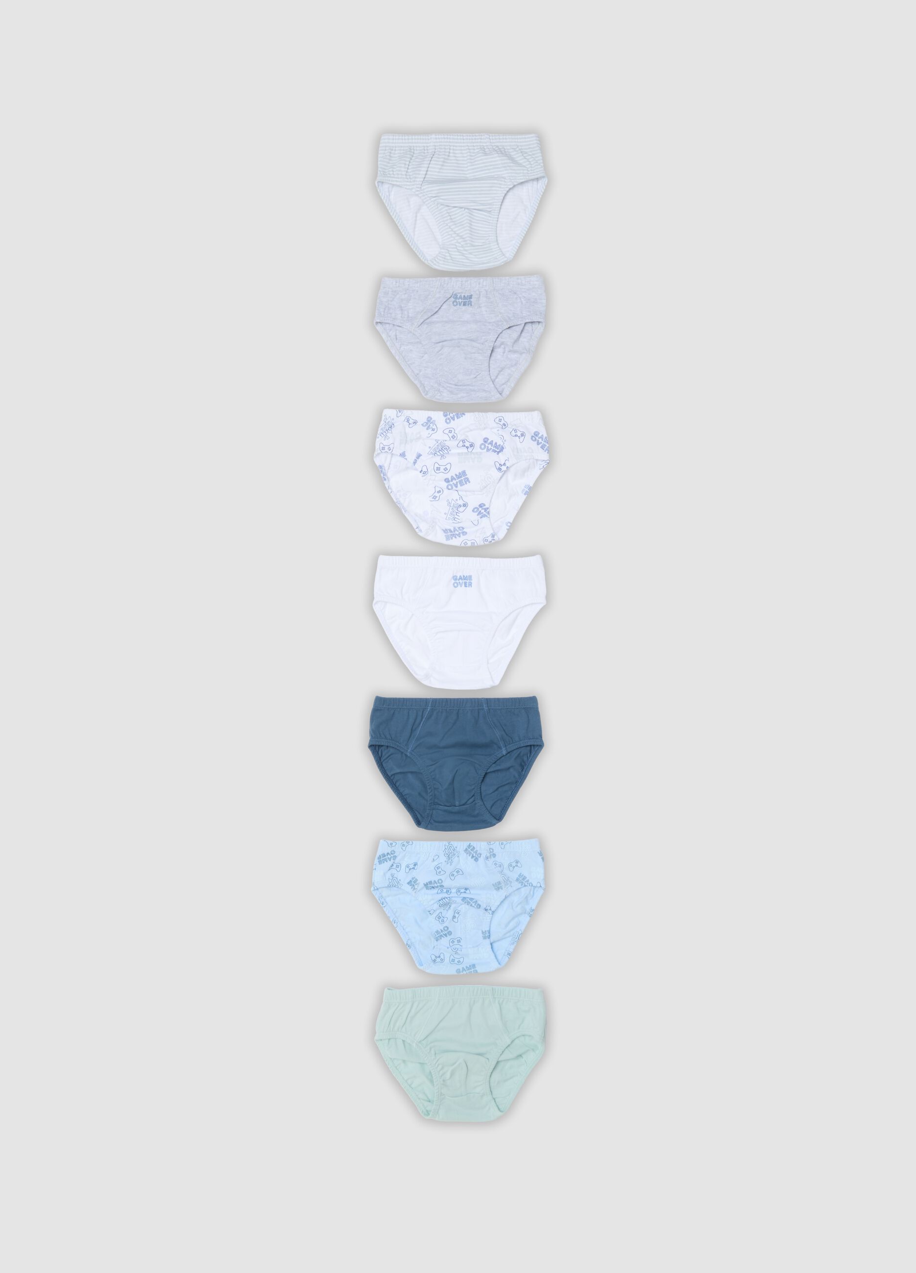 Seven-pack of multicolour videogame-themed briefs in pure organic cotton
