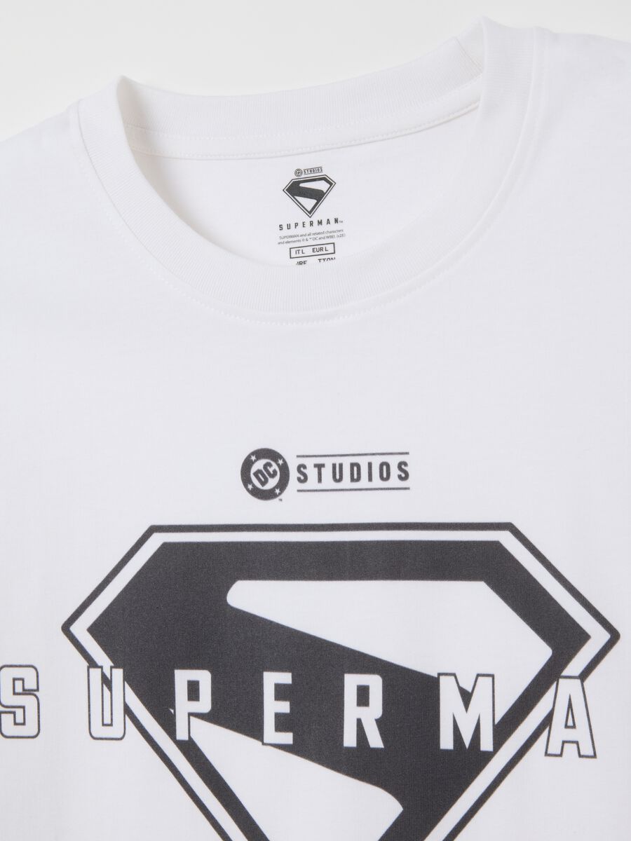 Men's white pure cotton T-shirt with Superman logo_1