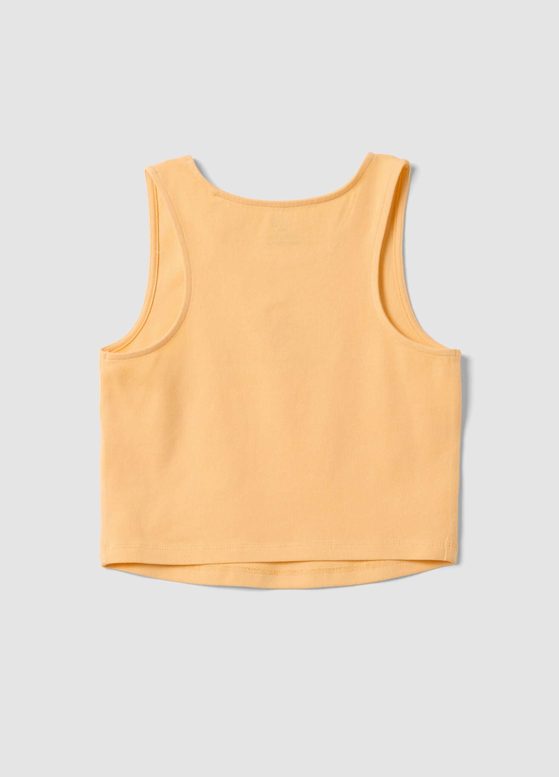 Orange fitted stretch cotton girls&rsquo; vest top with embroidery
