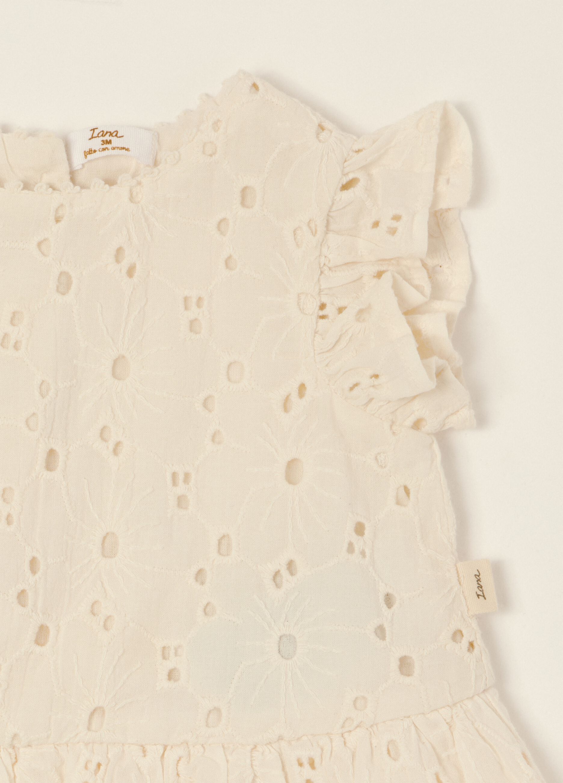 White broderie anglaise pure cotton baby girl set with ruffles