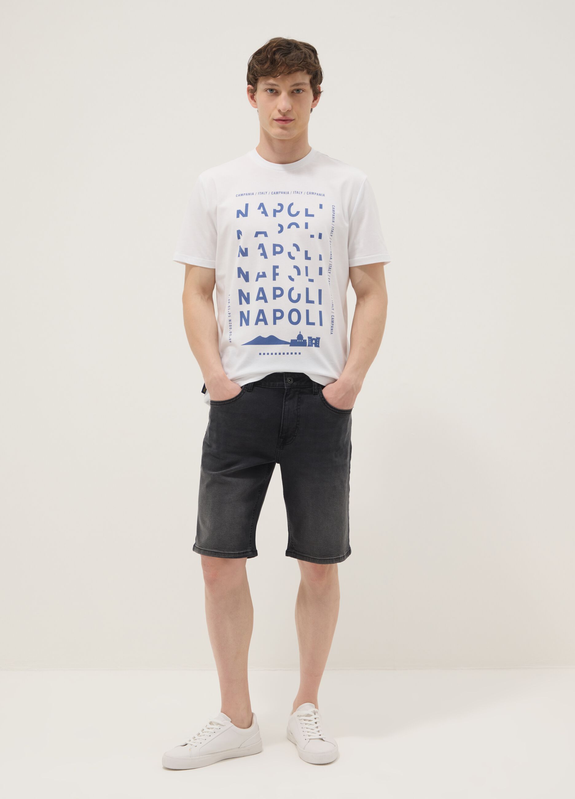 White pure cotton short-sleeve T-shirt, regular fit