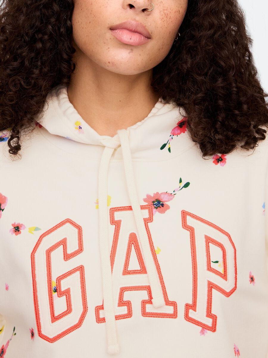 Beige Hooded Sweatshirt with Flowers and Gap Logo_3
