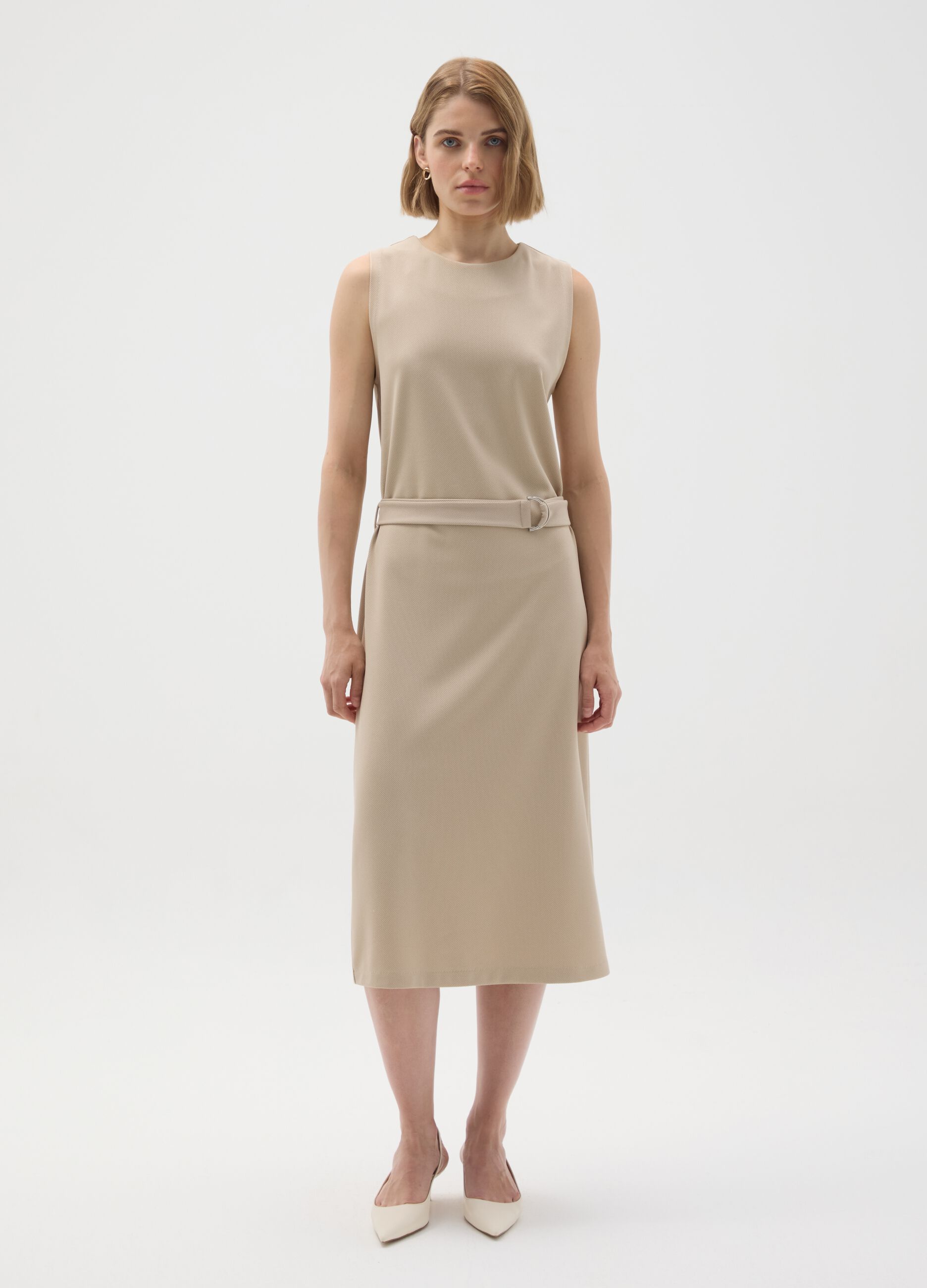 Beige slim fit stretchy fabric dress