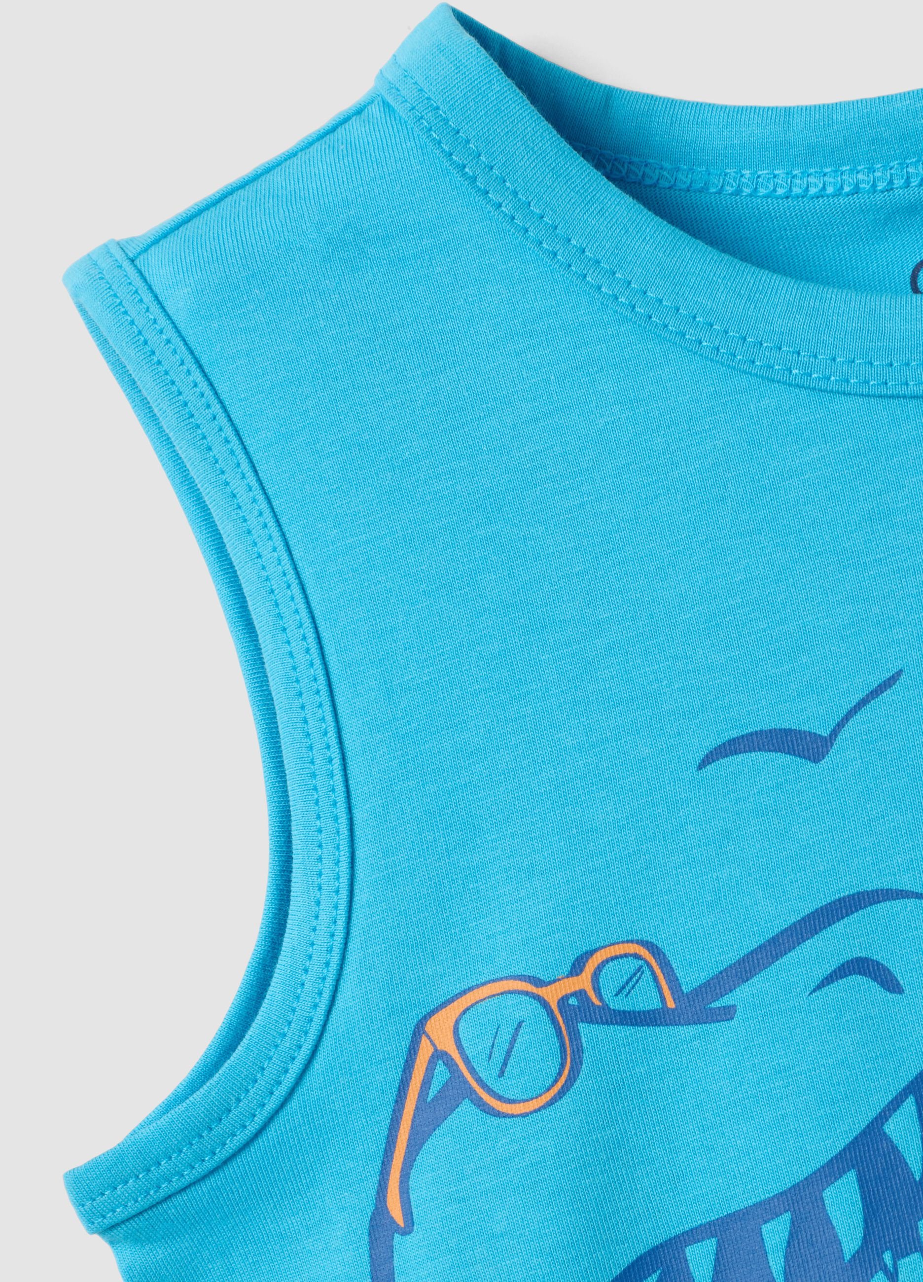 Blue pure cotton vest top with dinosaur print