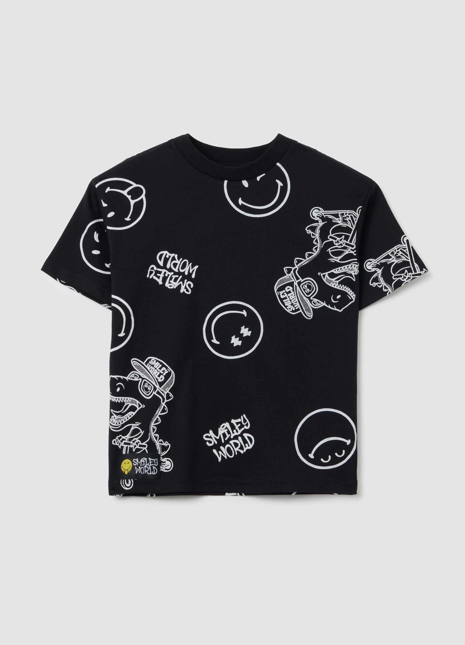 T-shirt da bambino in puro cotone nero regular fit
