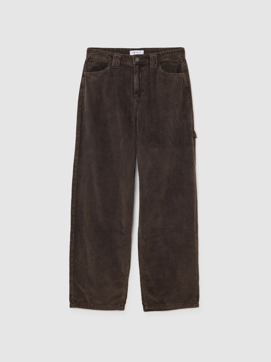Pantaloni baggy marroni in puro cotone a coste relaxed fit_4