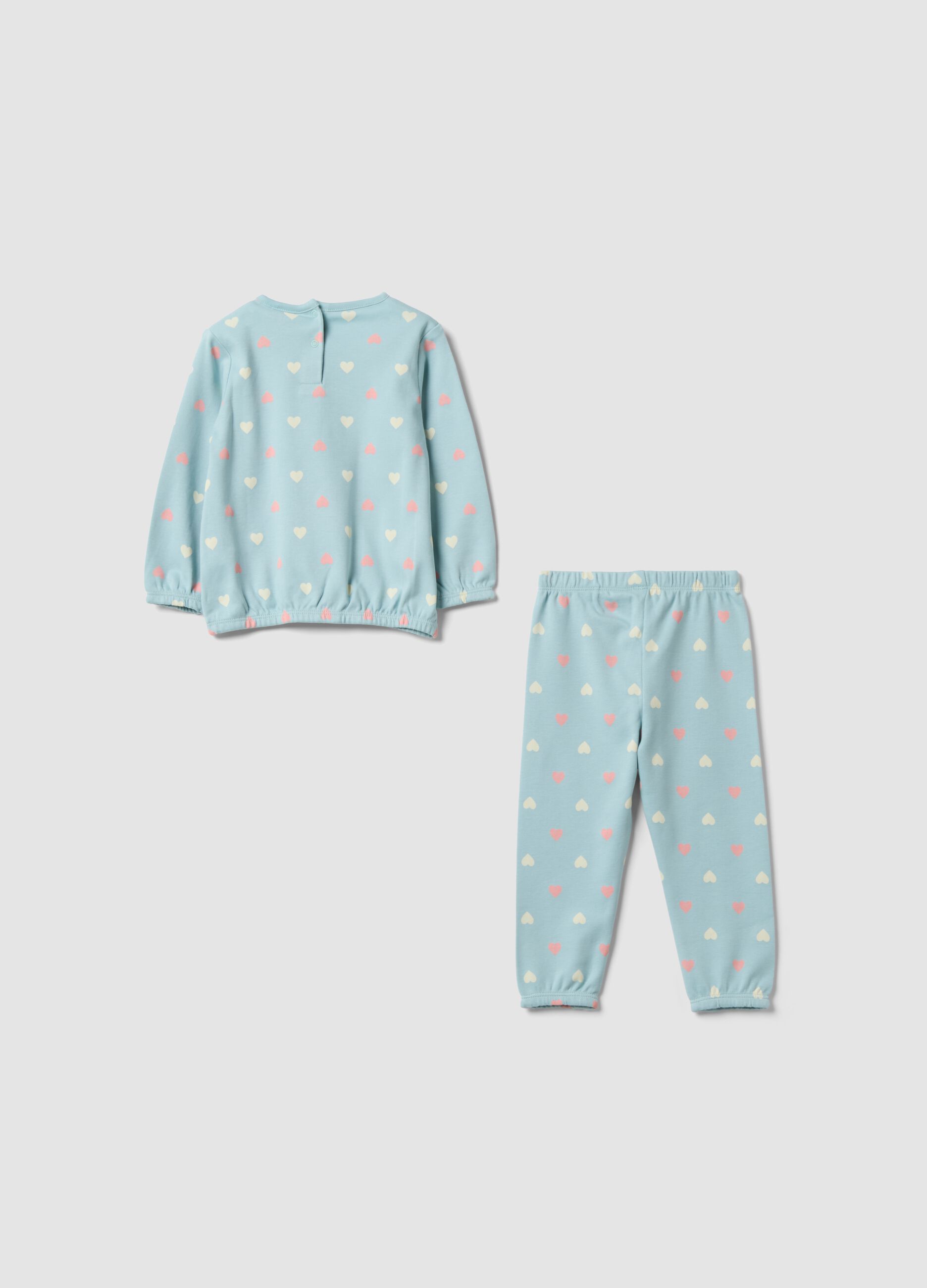 Pigiama azzurro in puro cotone organico con fantasia per neonata
