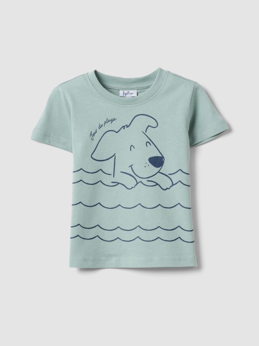 T-shirt in puro cotone azzurra da bimbo regular fit con stampa cane_0
