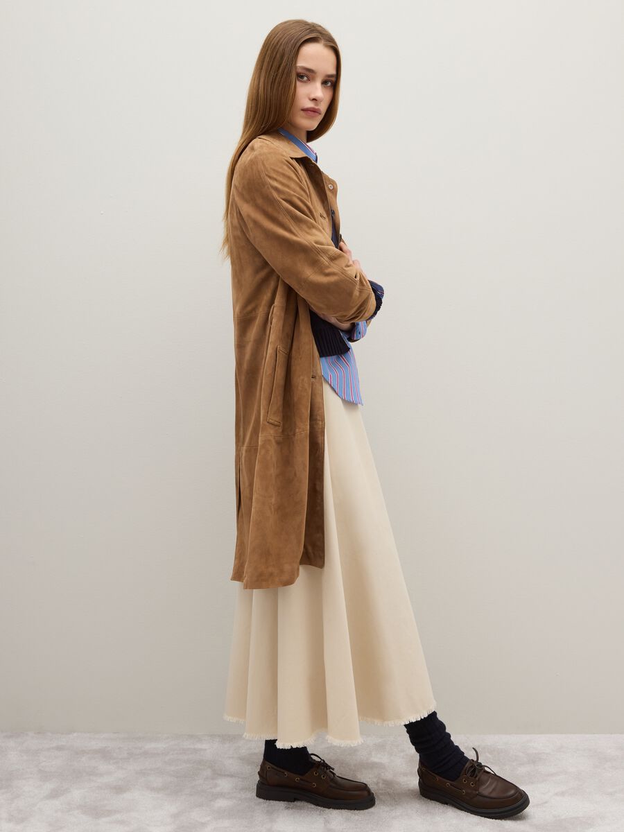 Cappotto in vera pelle marrone regular fit con bottoni_1