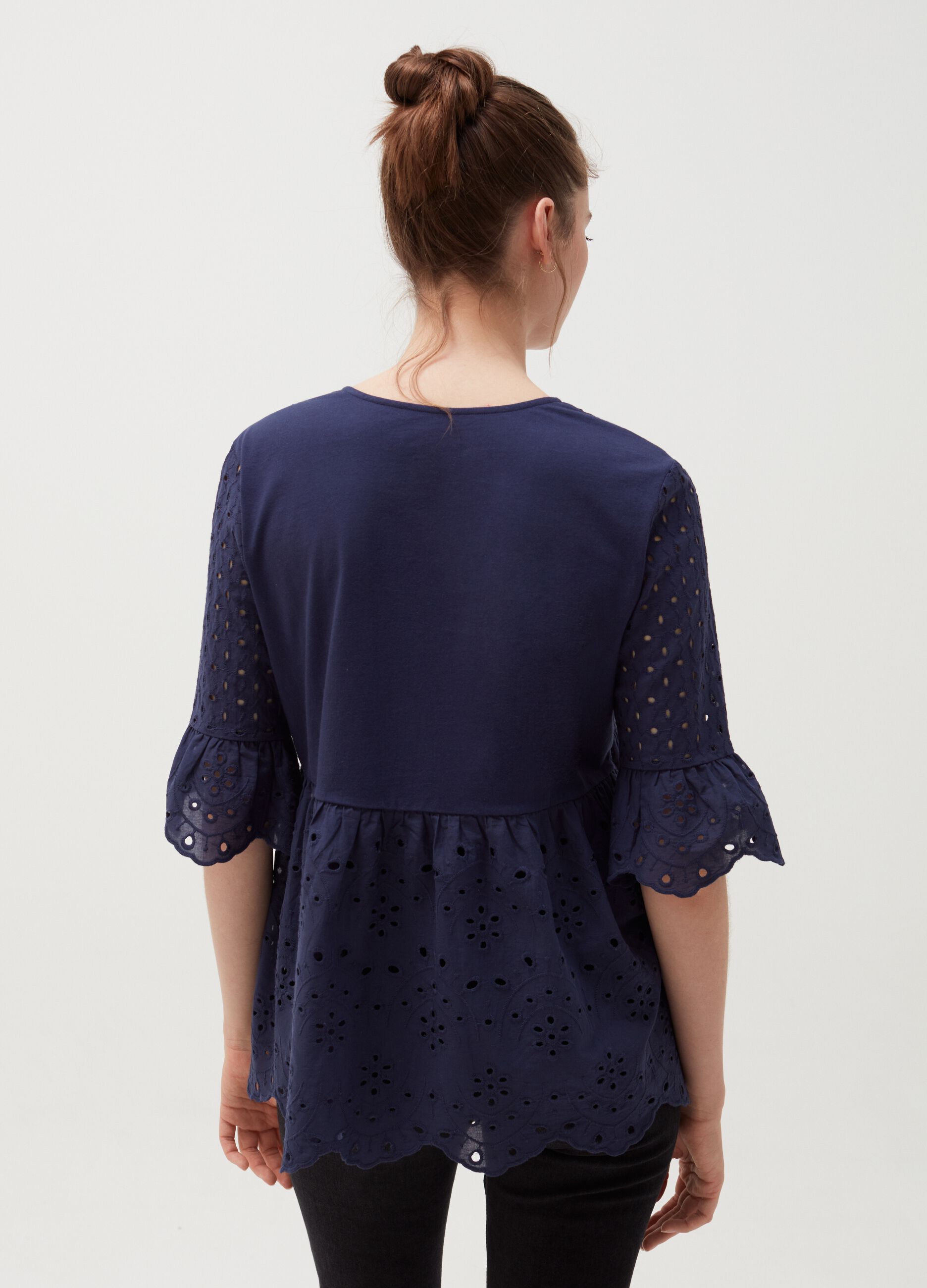 Broderie anglaise lace blouse with tassels