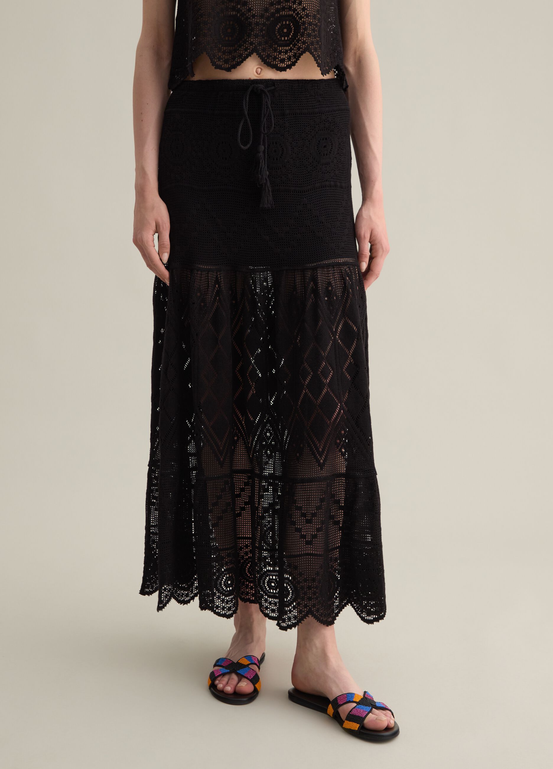 Gonna lunga da donna in misto cotone nero regular fit