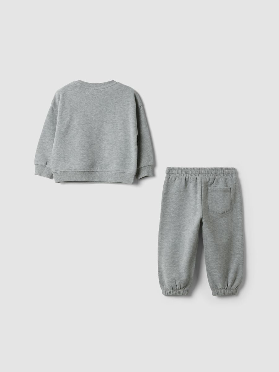 Completo jogging grigio melange in misto cotone e viscosa girocollo_1