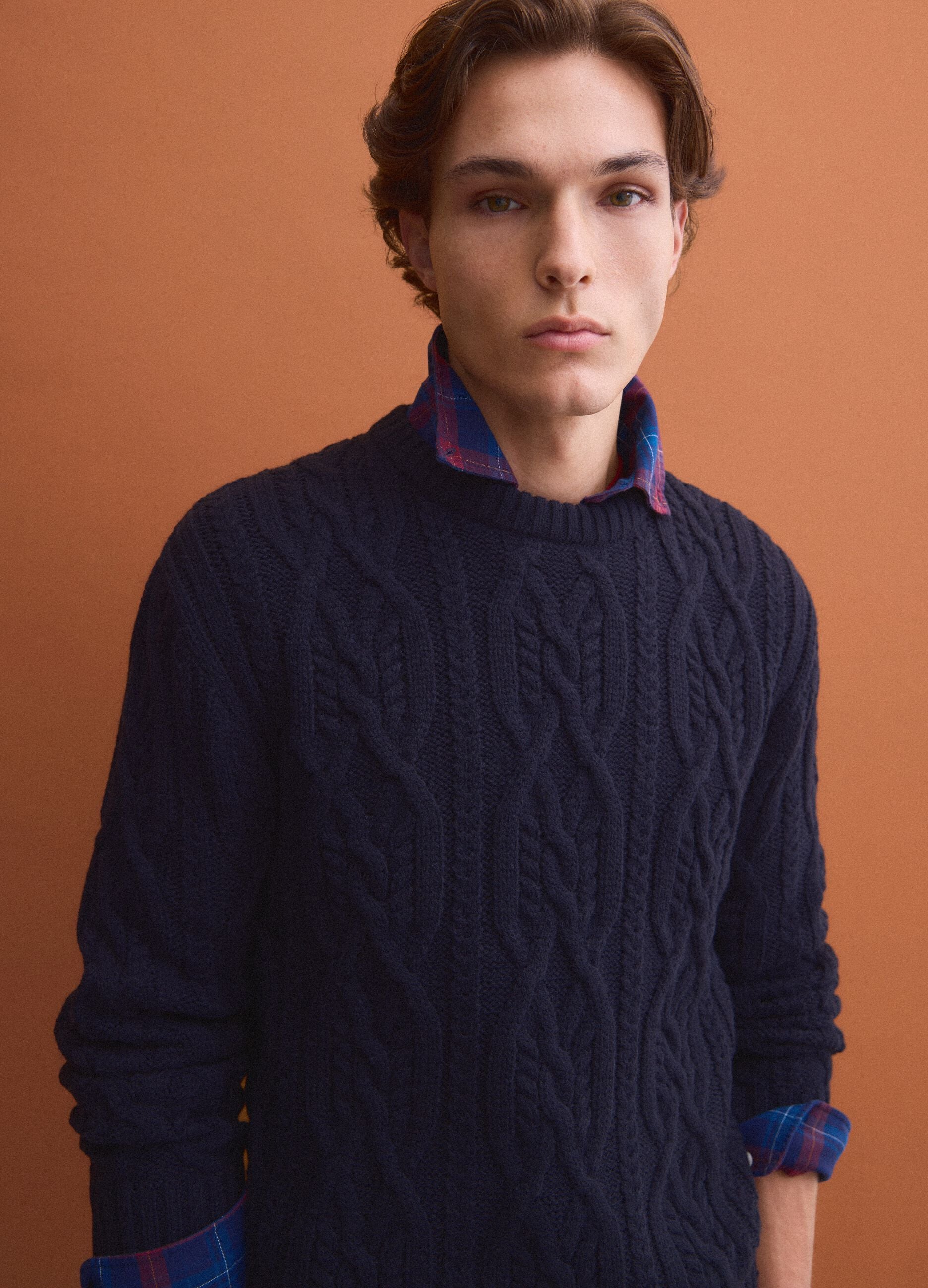 Blue jacquard wool-blend jumper, regular fit
