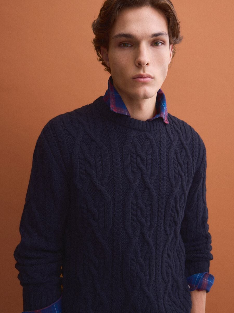 Maglia blu in misto lana jacquard regular fit_3