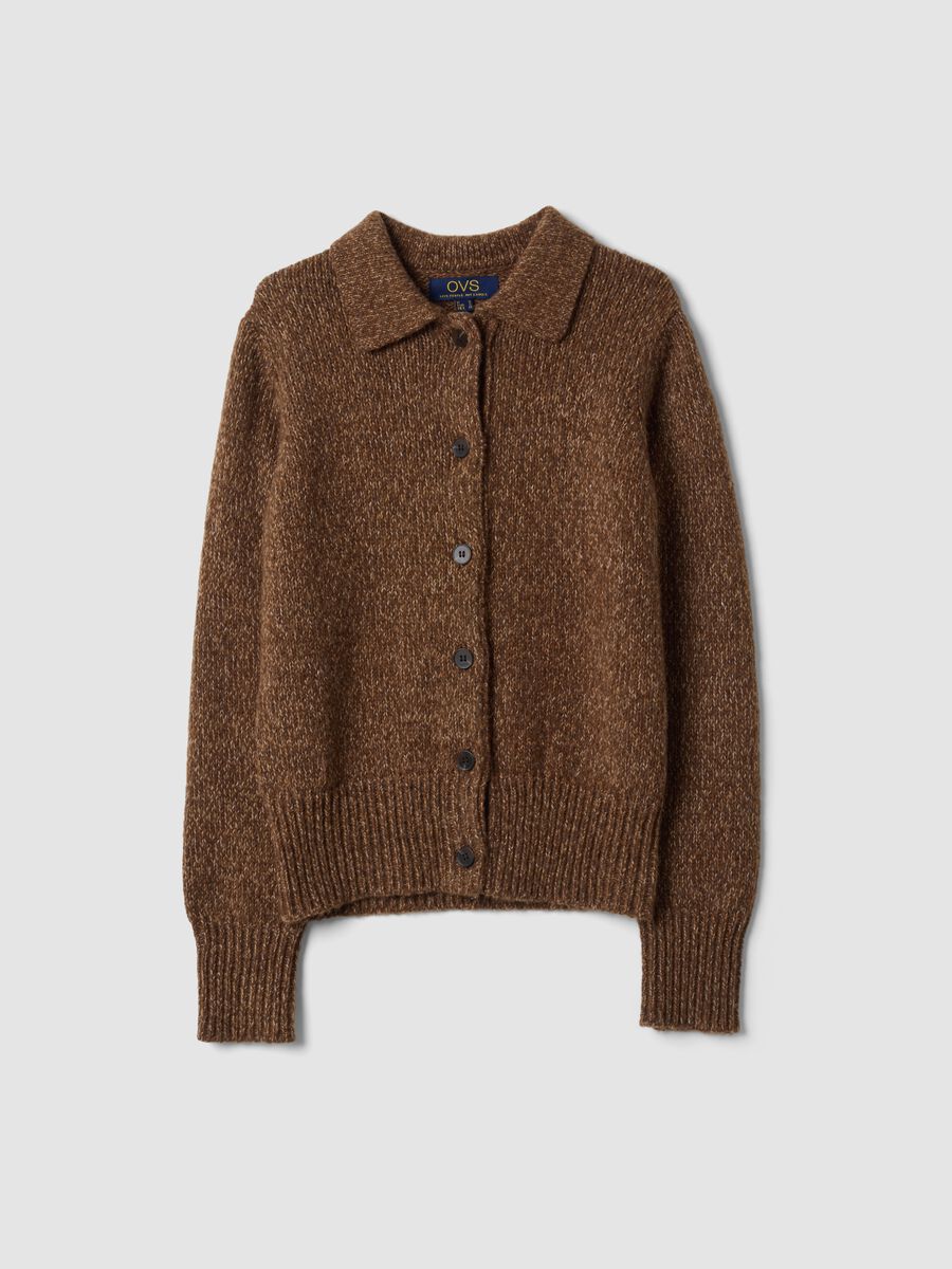 Cardigan marrone in misto lana con colletto polo_4