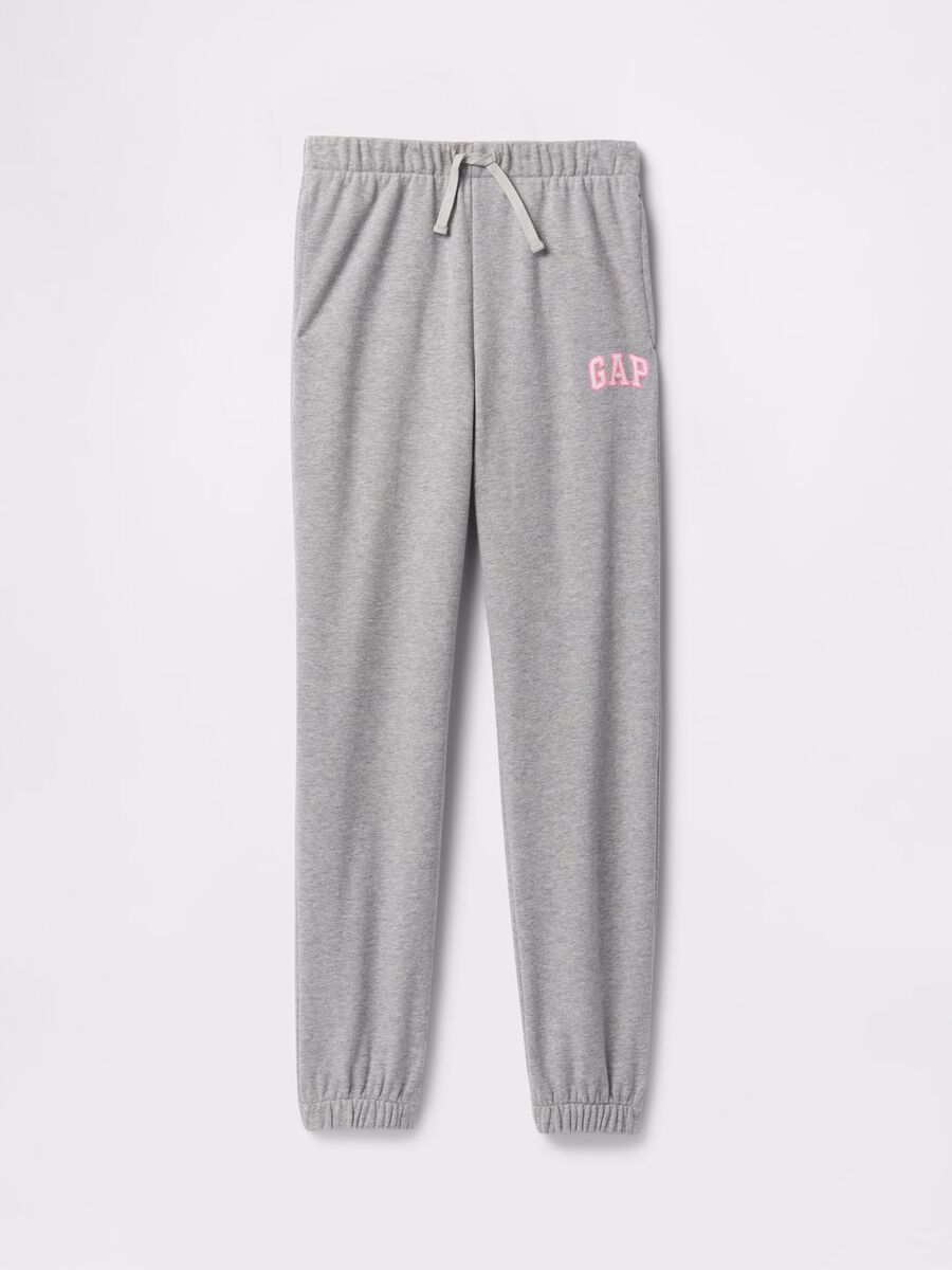 Grey joggers with drawstring and logo patch_4