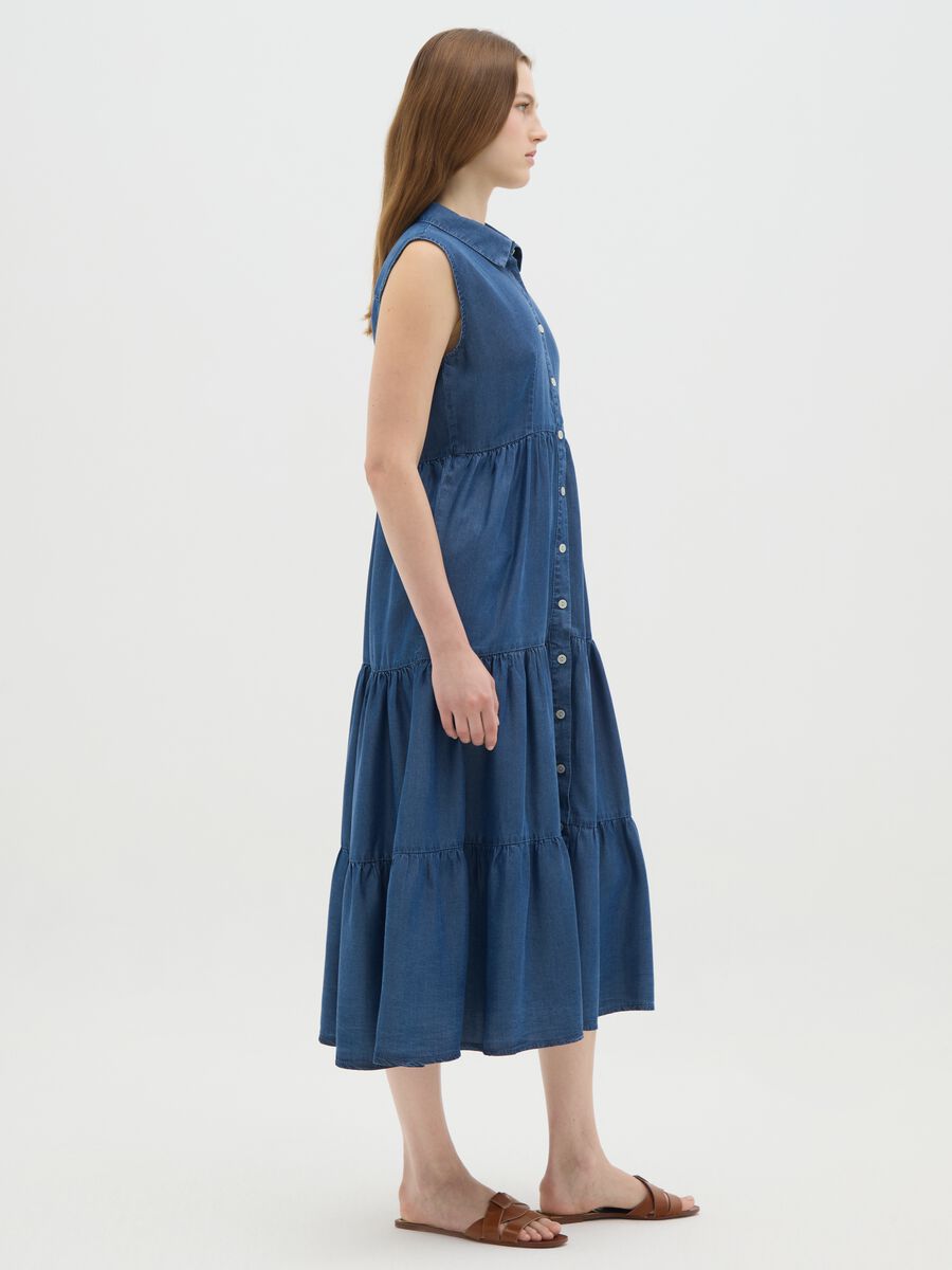Women's long blue lyocell wide fit dress_1