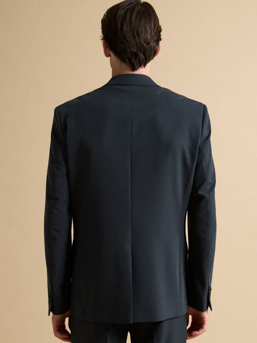 Navy slim-fit stretch viscose twill blazer with peak lapels_3