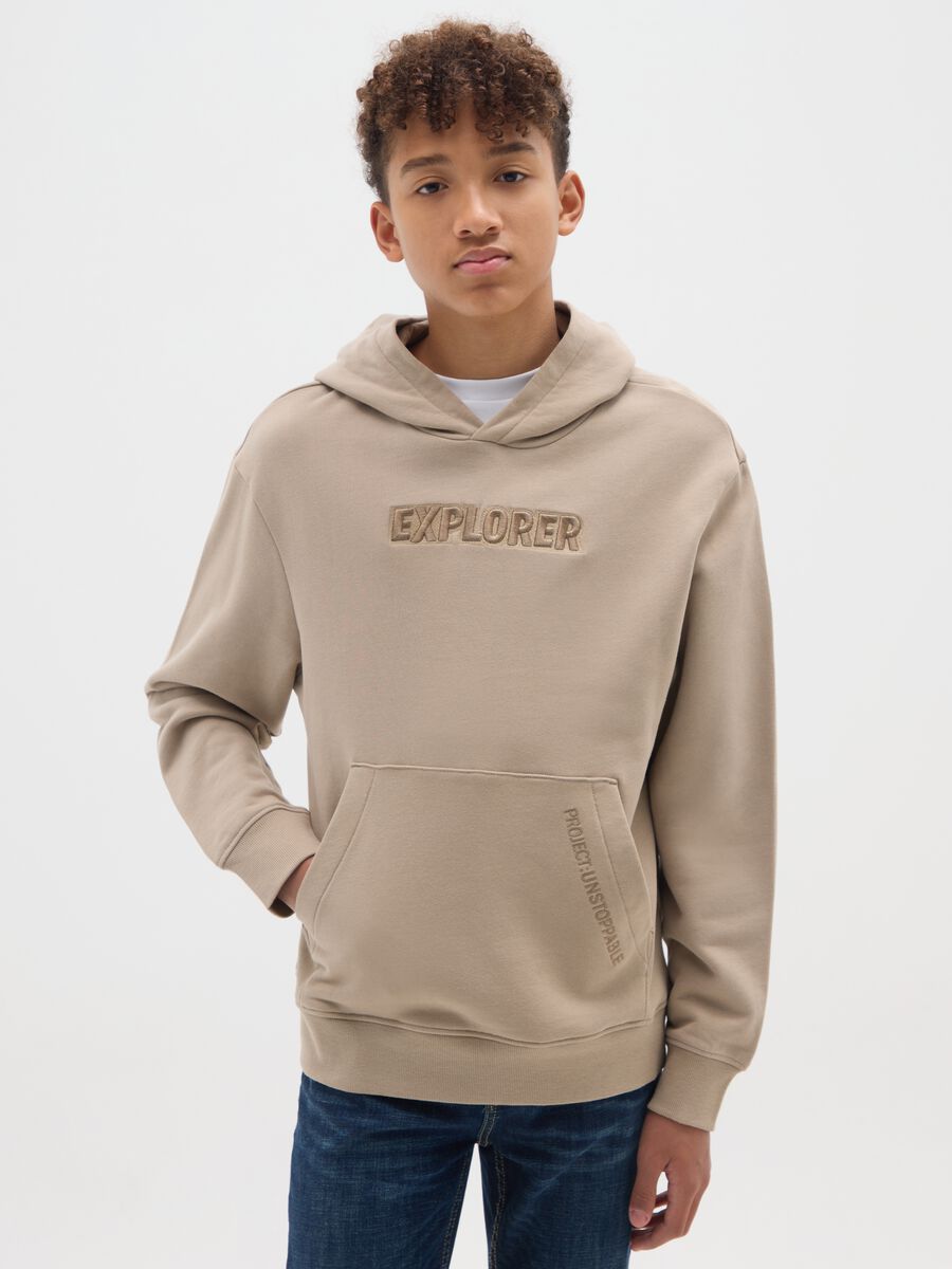 Felpa da ragazzo in puro cotone beige regular fit_0